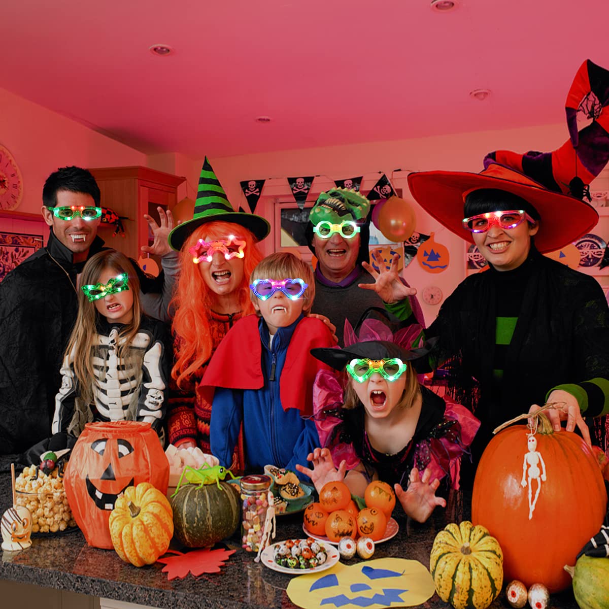 21 Pcs Led Glasses 7 Shapes 6 Led Glow In The Dark Party Supplies Favor For Kids Adults Shutter Heart Round Star Butterfly Glow