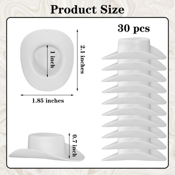 Yuronam 30 Pcs Plastic Mini Western Cowboy Cowgirl Hats Miniature Hats for Crafts,Party,Dollhouse Decoration (White)
