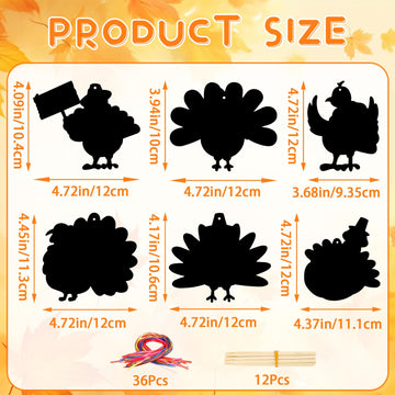 JULMELON 36Pcs Thanksgiving Fall Arts and Crafts, Rainbow Scratch Paper Art Cute Turkey Crafts for School Classroom Activity Aut
