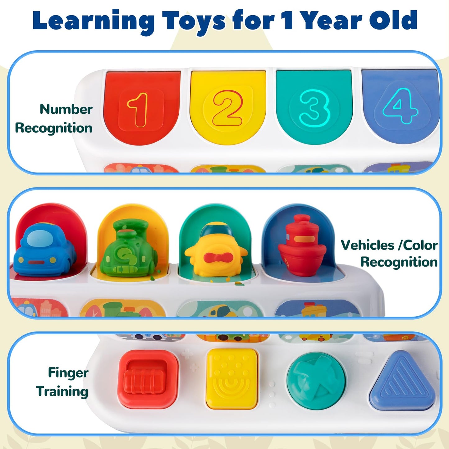 Interactive Cause And Effect Toys For Toddlers 1-3, Pop Up Vehicles Toys For Boys Girls, Sensory Baby Montessori Toys For 1 Year