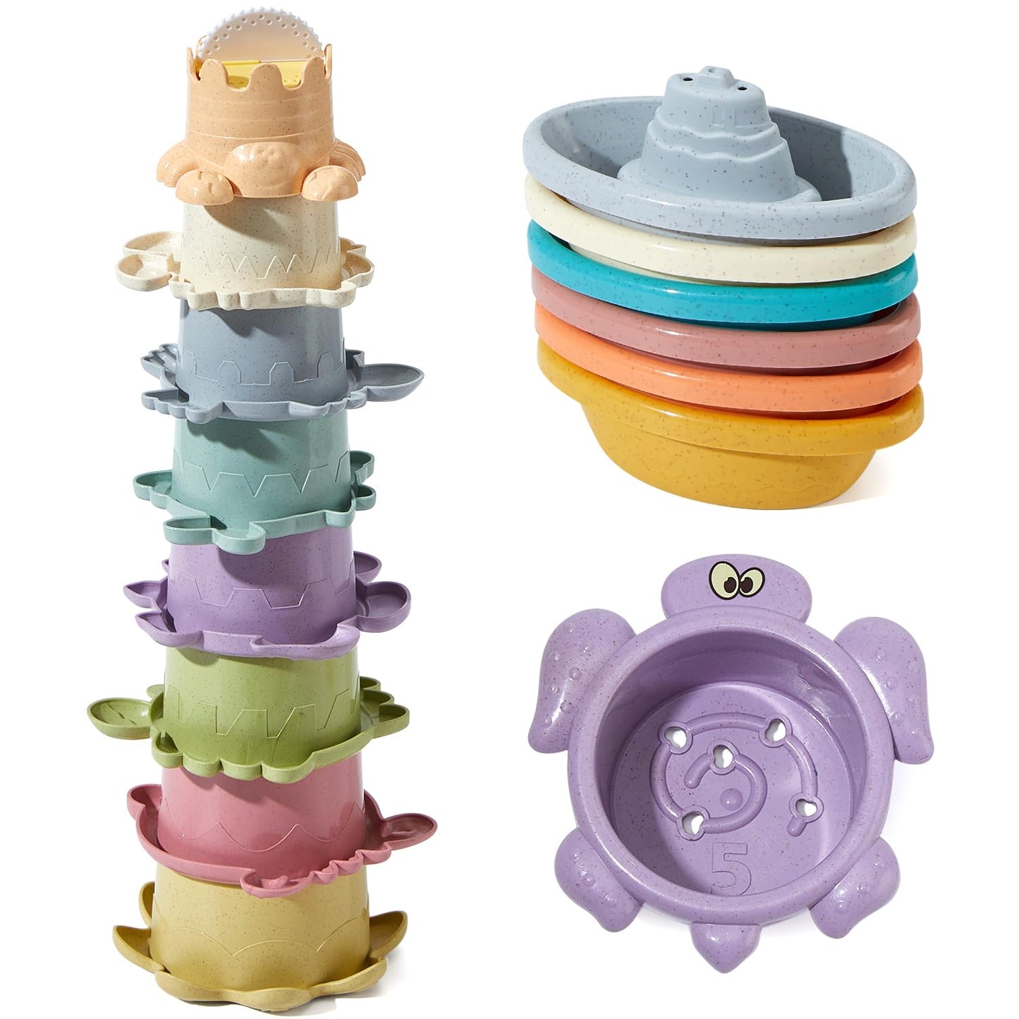 Amchsuri Bath Toys For Kids Ages 1-3, 14 Pcs Mold Free Toddler Bath Toys For 2-4 Bathtub Water Table Toys Bath Boats And Cups For Babies 6-12 Months Early Learning Educational Gift