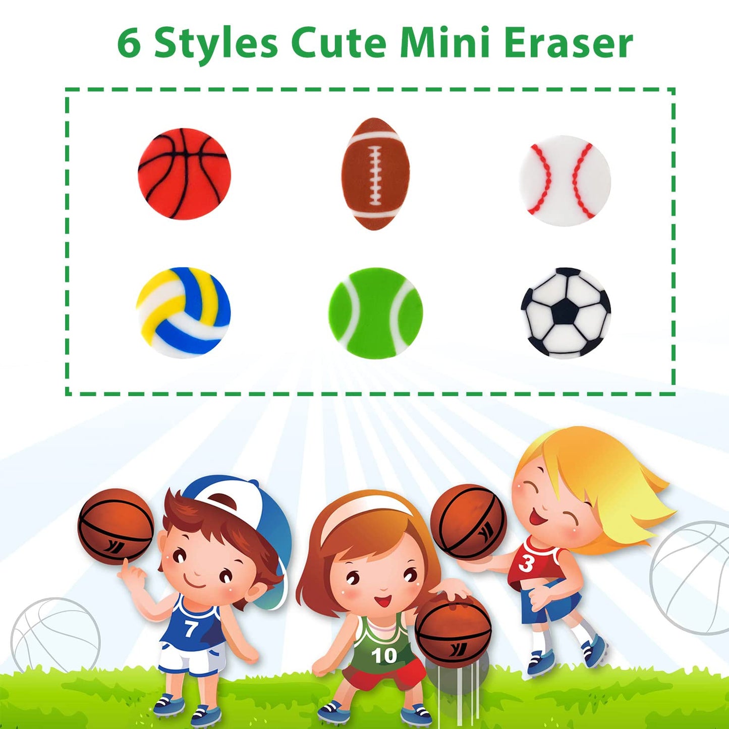 300 Pieces Sports Ball Pattern Mini Erasers For Kids, Assortment Novelty Pencil Erasers Bulk For Party Favor Home School Work Cl