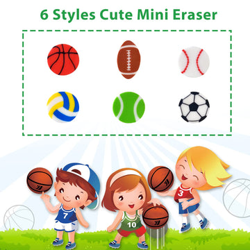 300 Pieces Sports Ball Pattern Mini Erasers For Kids, Assortment Novelty Pencil Erasers Bulk For Party Favor Home School Work Cl