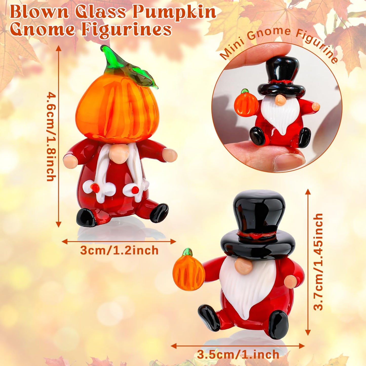 H&D Hyaline & Dora 2 Pcs Hand Blown Glass Halloween Pumpkin Gnomes Figurines Glass Gnome Ornaments For Fall Thanksgiving Halloween Party Table Centerpieces Decor