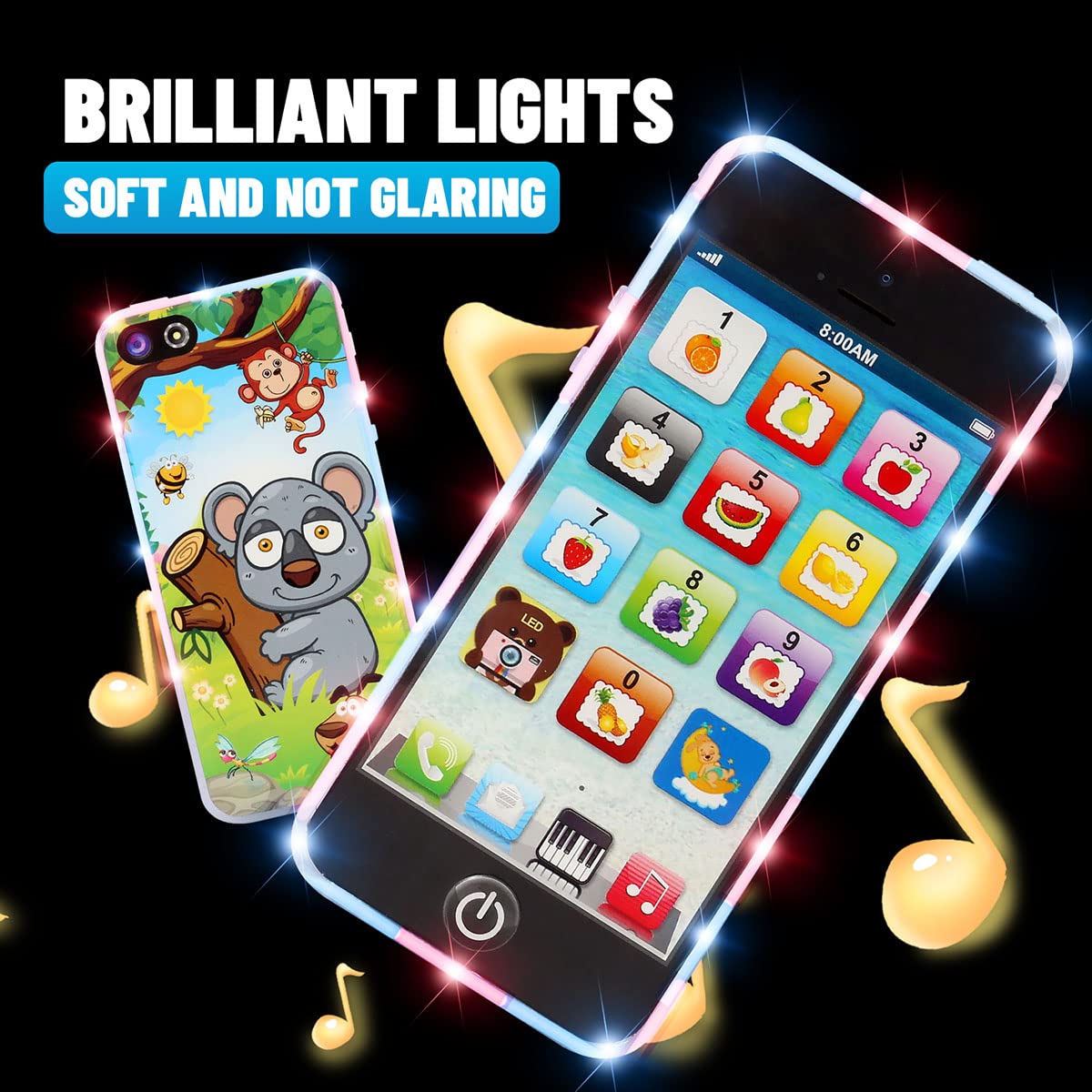 Sujosa 1pcs Black or White Yphone, Pretend Smart Mobile Toy Phone for Toddler Baby & Kids, Musical English Learning Preschool Ed