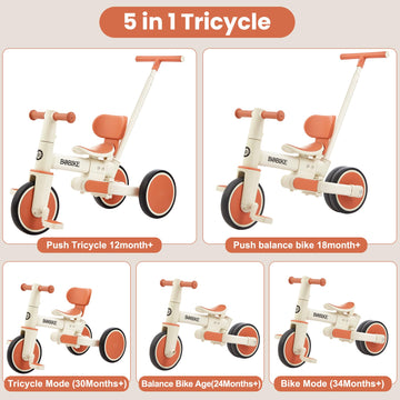 Toddler Bike With Push Handle,Tricycles For 18 Months To 5 Years Old, Toddler Tricycle With Push Handle For Boy Girl, Baby Balan