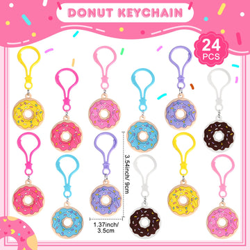 Jadive 24 Pcs Sweet Donut Party Favors Donut Keychain Sweet Doughnut Theme Birthday Party Supplies Pendant Ornament For Christmas Kids Boy Girl Gift Reward Goodie Bag Fillers, 6 Colors