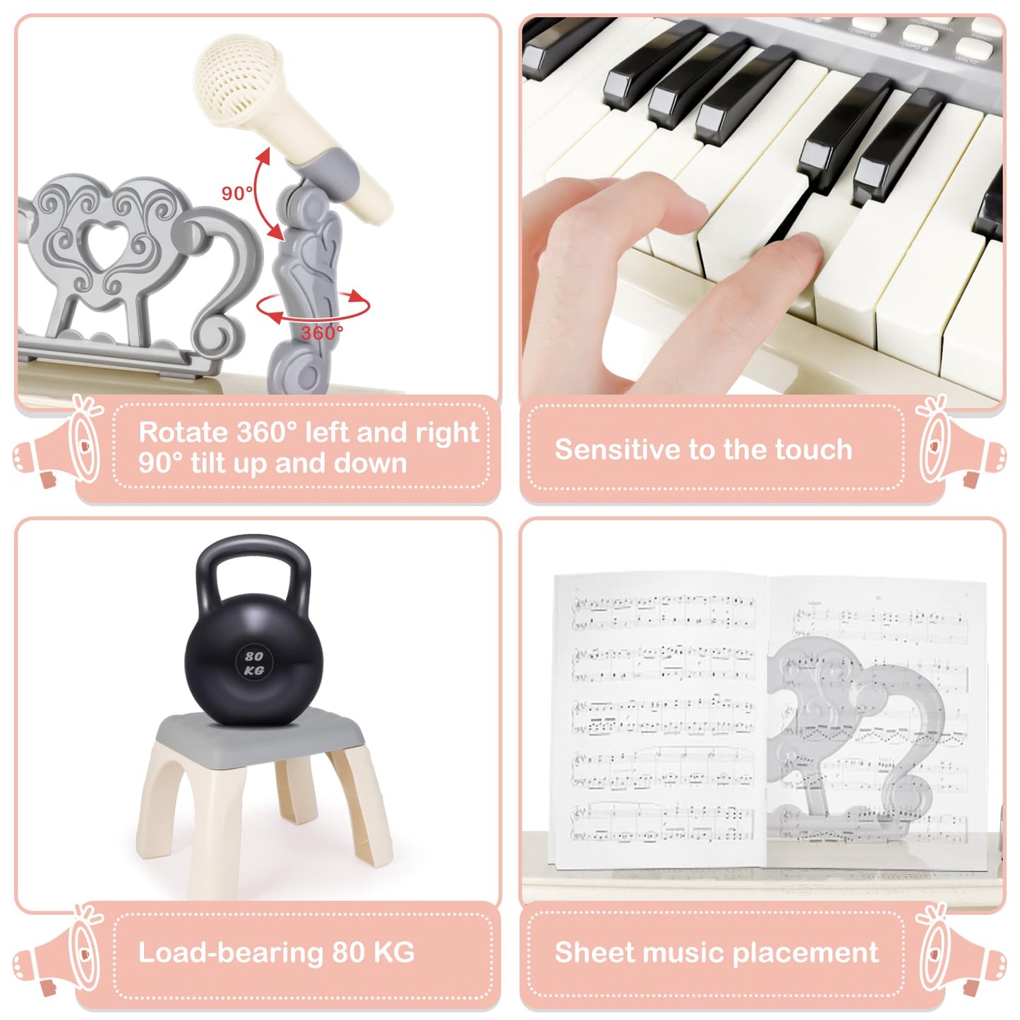 Deao Children'S Piano For Girls, Children'S Musical Piano Keyboard Toys, Electronic Piano Toy With Stool And Microphone, 25 Keys, 22 Songs (White)