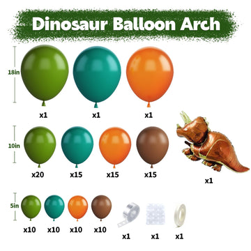 Biapian Dinosaur Balloon Arch Kit - Retro Green, Orange & Brown Balloons with Dinosaur Foil for Kids' Jungle Safari Birthday Party Decorations