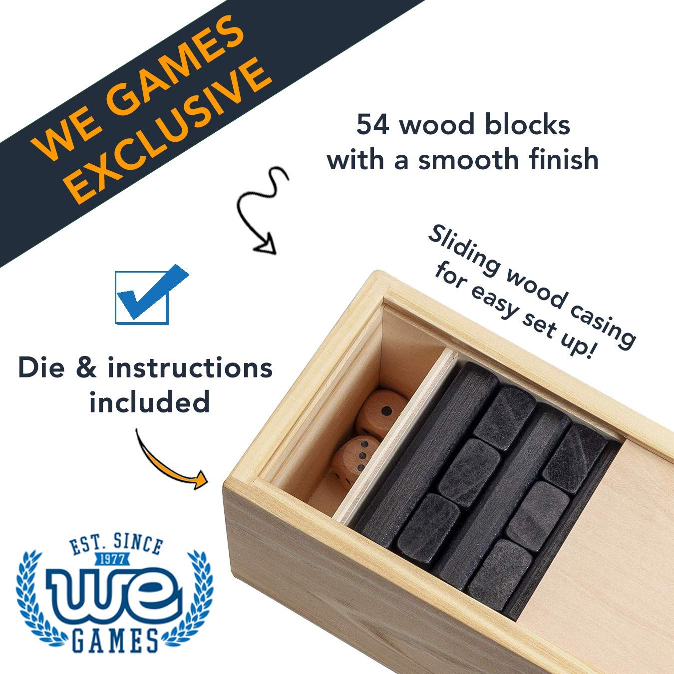 We Games Wooden Block Stacking Party Game For Adults, Tumble Tower Wedding Guest Book Alternative, Tabletop Games, Includes Stor