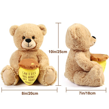 BenBen Teddy Bear Plush Toy, 10" Brown Stuffed Animal with Honey Pot, Perfect Gift for Women and Girlfriends