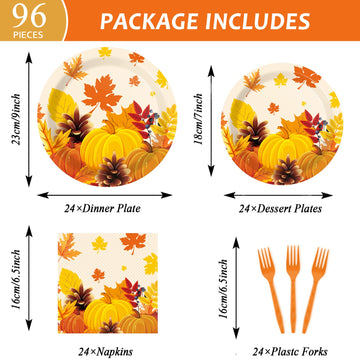 Gisgfim 96 Pcs Fall Thanksgiving Party Plates And Napkins Party Supplies Autumn Leaves Party Tableware Set Pumpkin Maple Party D