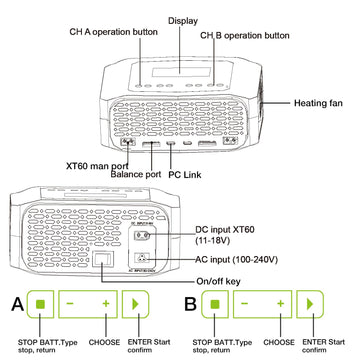 Hiyiton C6X2 Dual Lipo Battery Charger Dc 240W 10A,Smart Balance Charger Discharger For Lipo/Li-Ion/Life(1-6S) Nicd/Nimh/Lihv/Pb