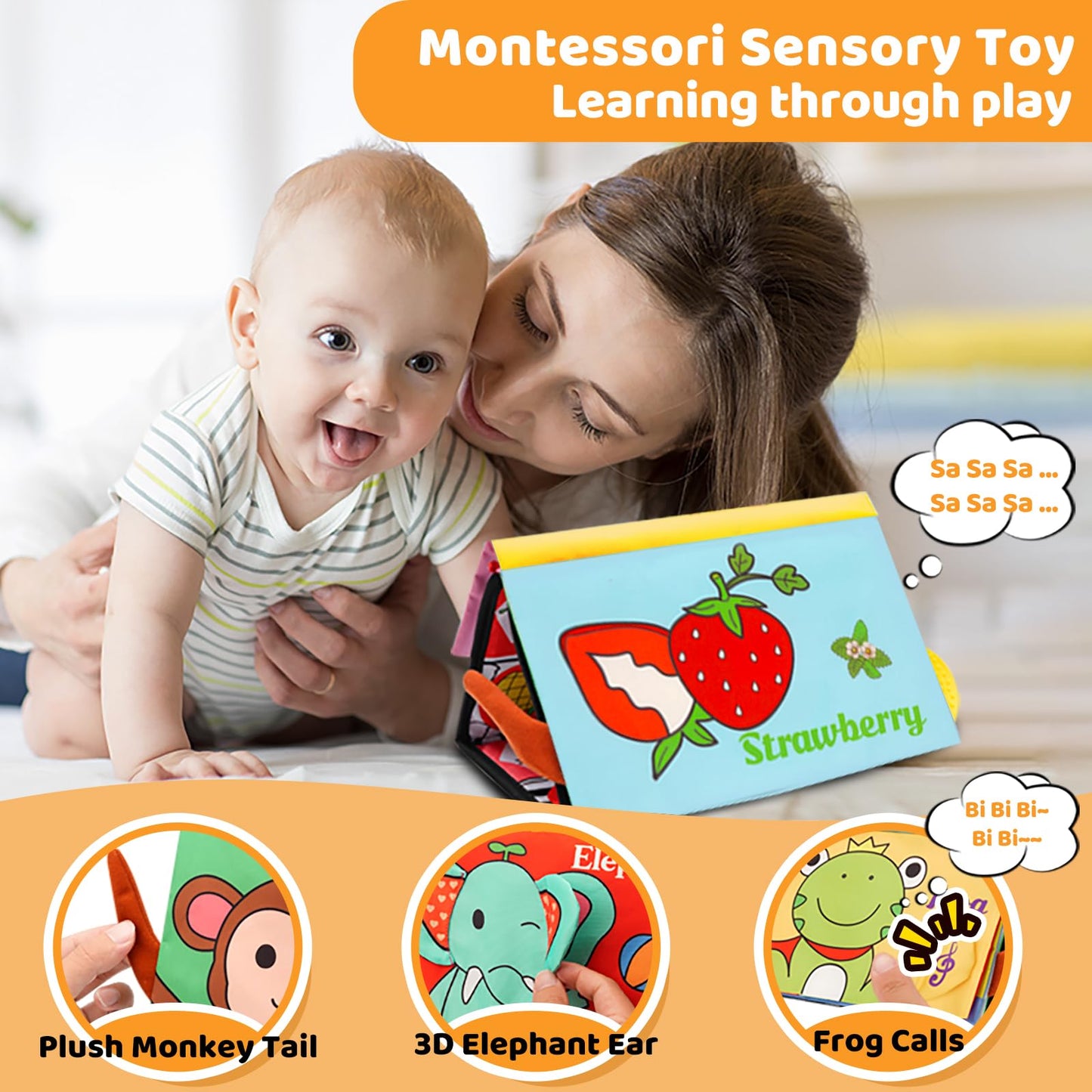 Oukzon Tummy Time Toys, Baby Toys 0-6 Months With Crinkle Book And Teethers, 6-12 Months Infant Mirror Toys High Contrast Baby G