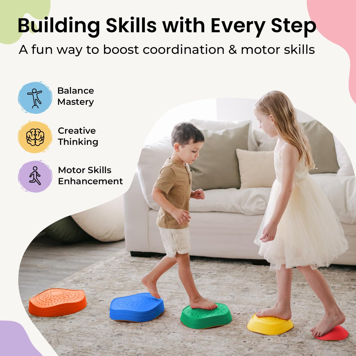 Tiny Land Stepping Stones For Kids, 5Pcs Non-Slip Toddler Stepping Stones, Sensory Stepping Stones For Promoting Toddler'S Balance & Coordination Skills, Stepping Stones For Toddlers 3-5, Iridescent