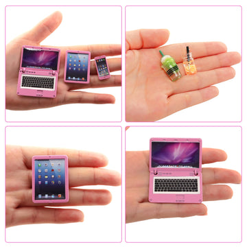Enocht 9 Pack Small Size Laptop Computer Tablet Phone Pad Glasses And Headset Doll Playset Simulation Accessories For 11.5 Inch Doll (Pink)