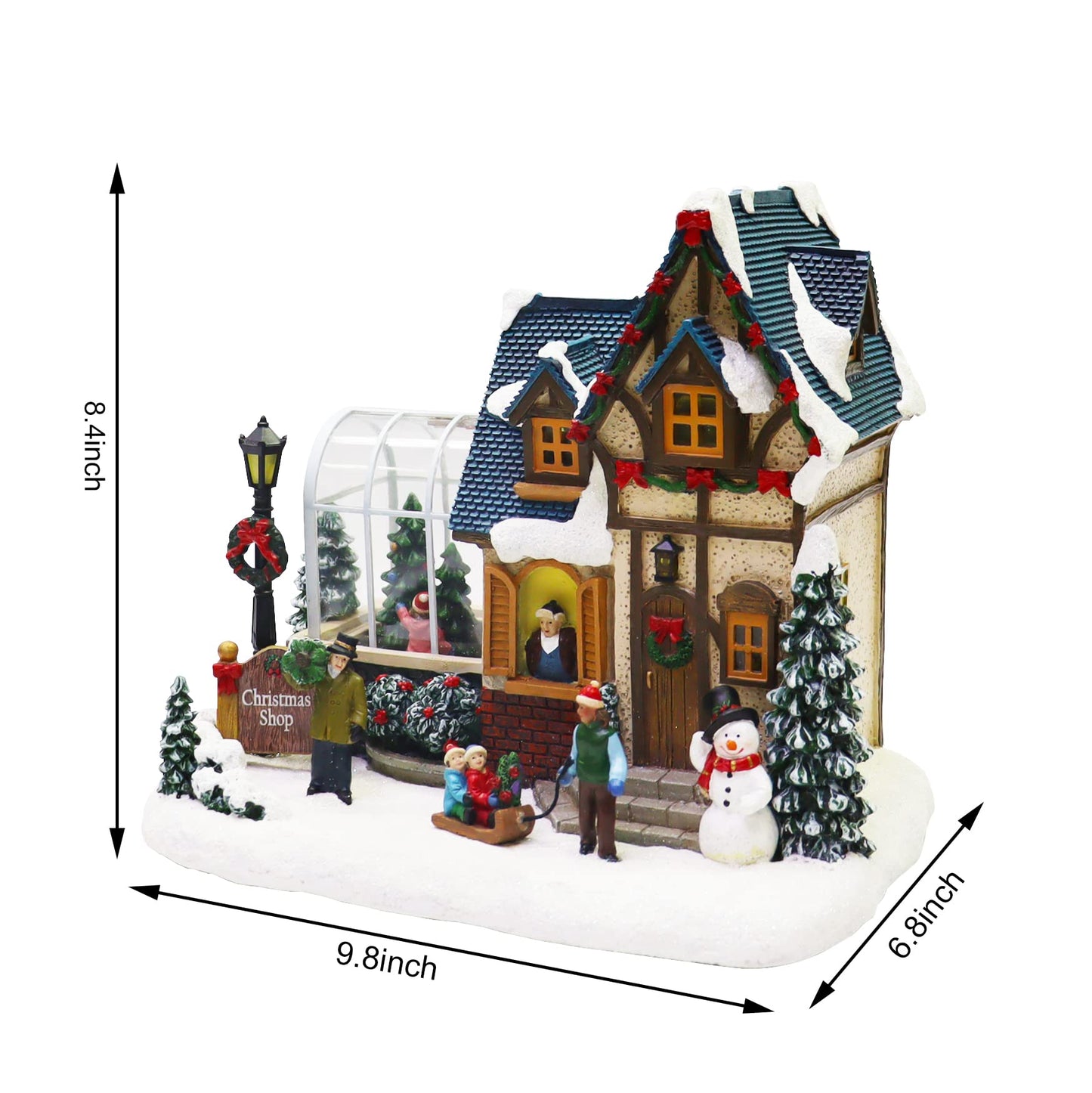 Moments In Time Christmas Village Building, Christmas Shop With Snowman, Led Lights And Music - Battery Operated (Not Included)