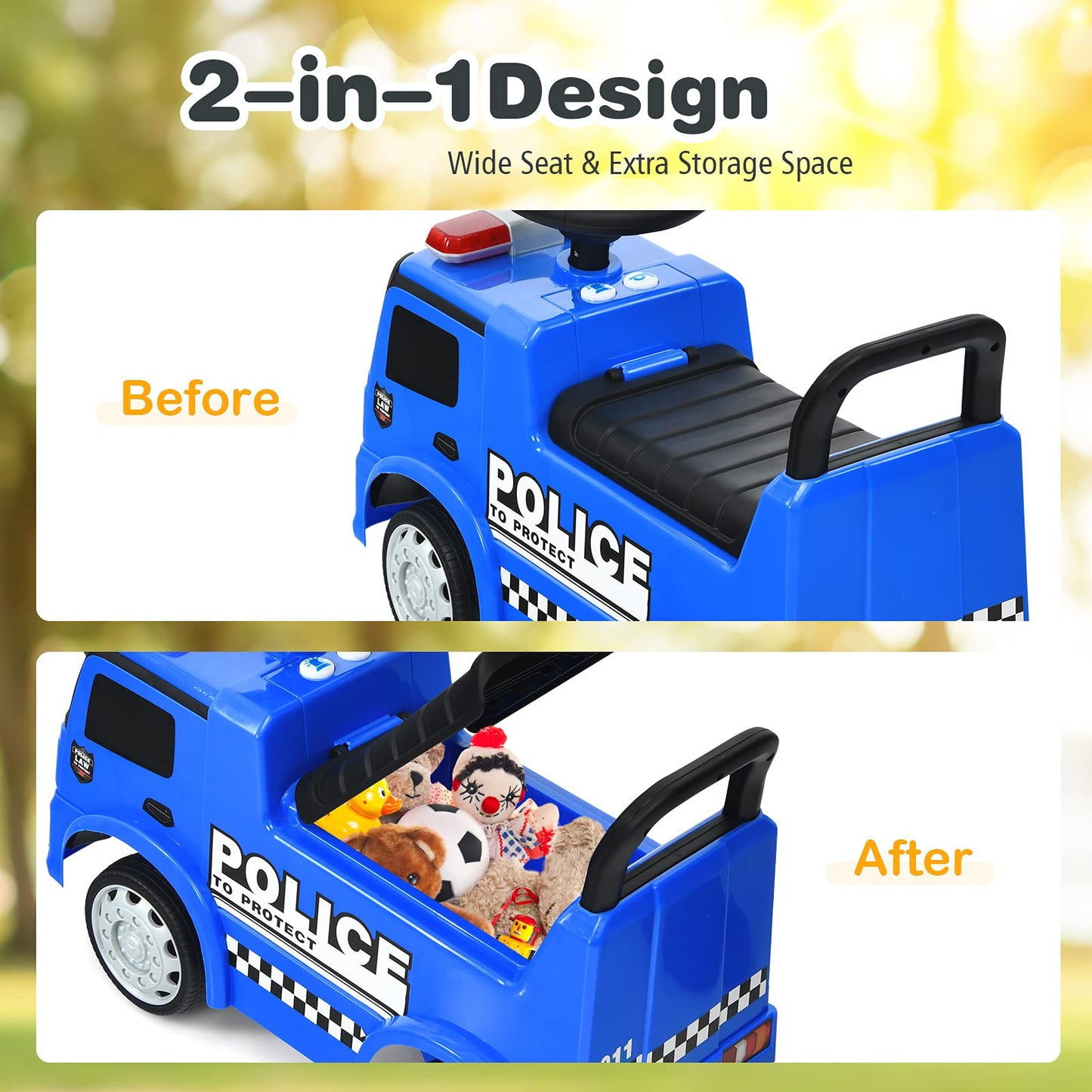 Honey Joy Ride On Push Car, Licensed Mercedes Benz Push Cars For Toddlers W/Horn, Music, Lights, Under Seat Storage, Foot-To-Floor Ride On Fire Truck Toy For Kids Boys Girls 1-3, Blue