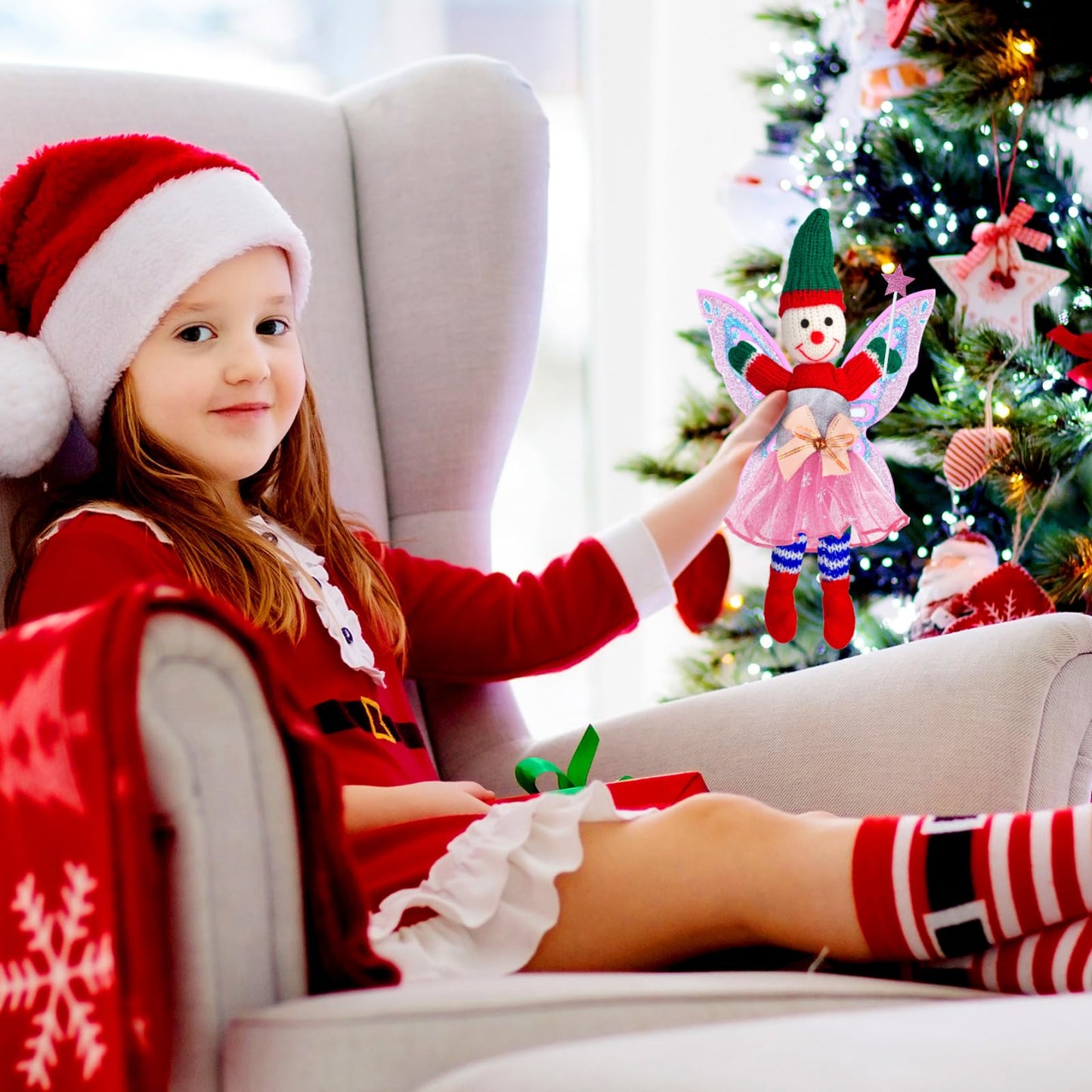 Meooeck 6 Pieces Christmas Elf Set Including 2 Holiday Elf Doll Clothes Outfit, And 4 Elf Doll Novelty Elf Accessories For Kid (