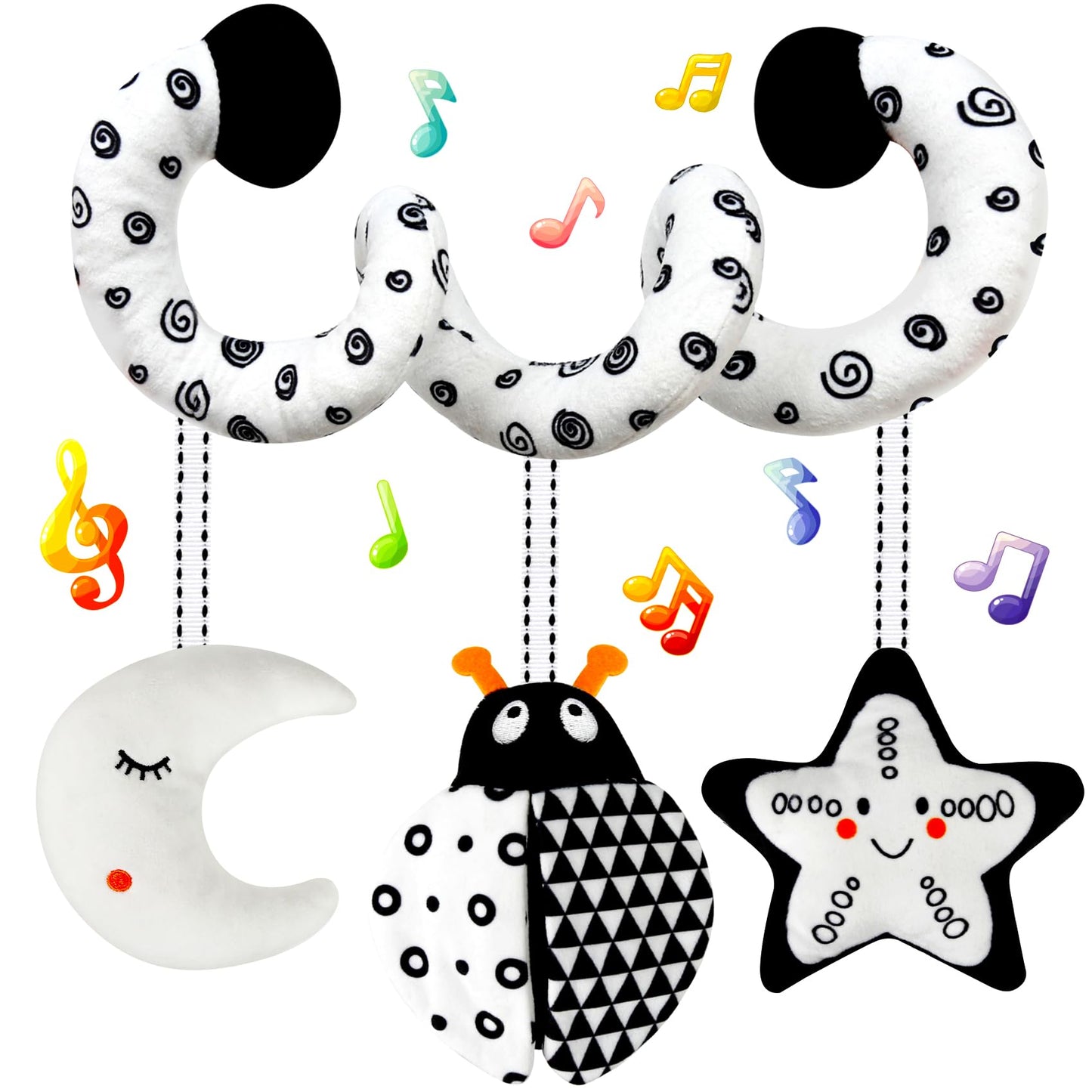 Fnqutoy Car Seat Toys Stroller Spiral Hanging Stroller Black And White High Contrast Baby Toys For Newborn,Infant Plush Activity