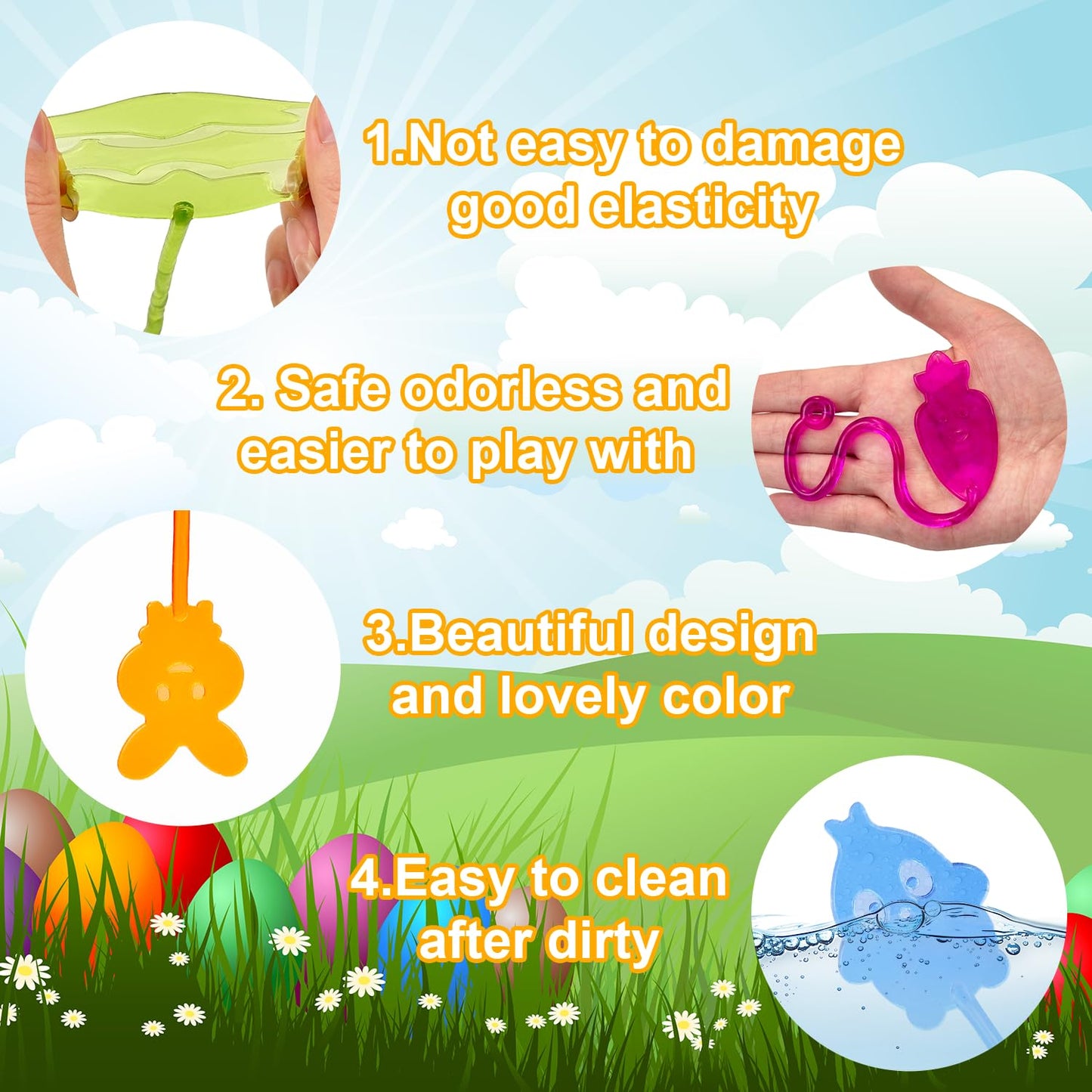 200 Pack Easter Basket Stuffers Bulk Party Favors Supplies for Kids, Non Candy Easter Egg Fillers Sticky Hands for Toddlers, Min