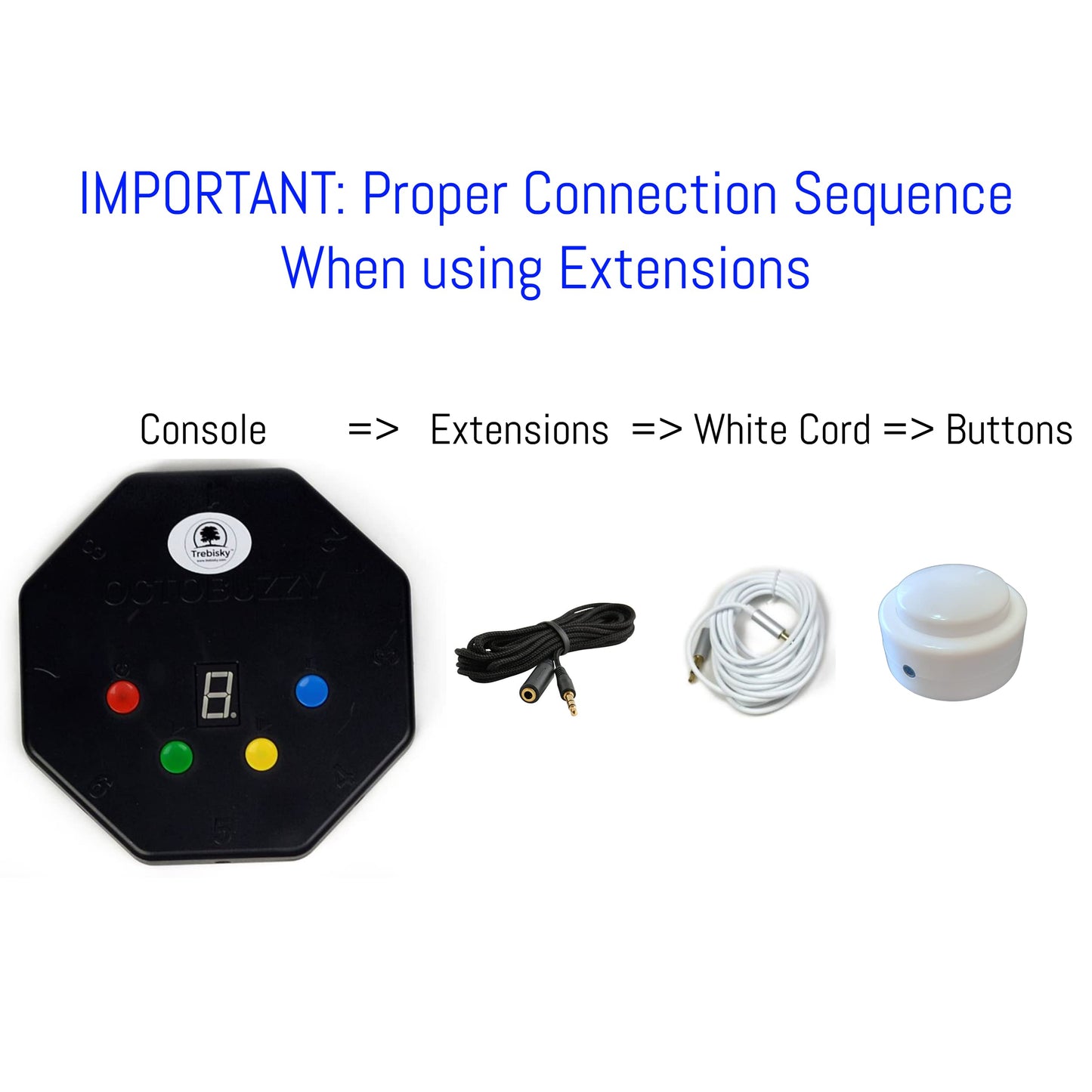 Trebisky Quiz Answer Game Buzzer Standalone System W/Led Light Buttons 15Ft Extension Cables (4-Pack Extension)