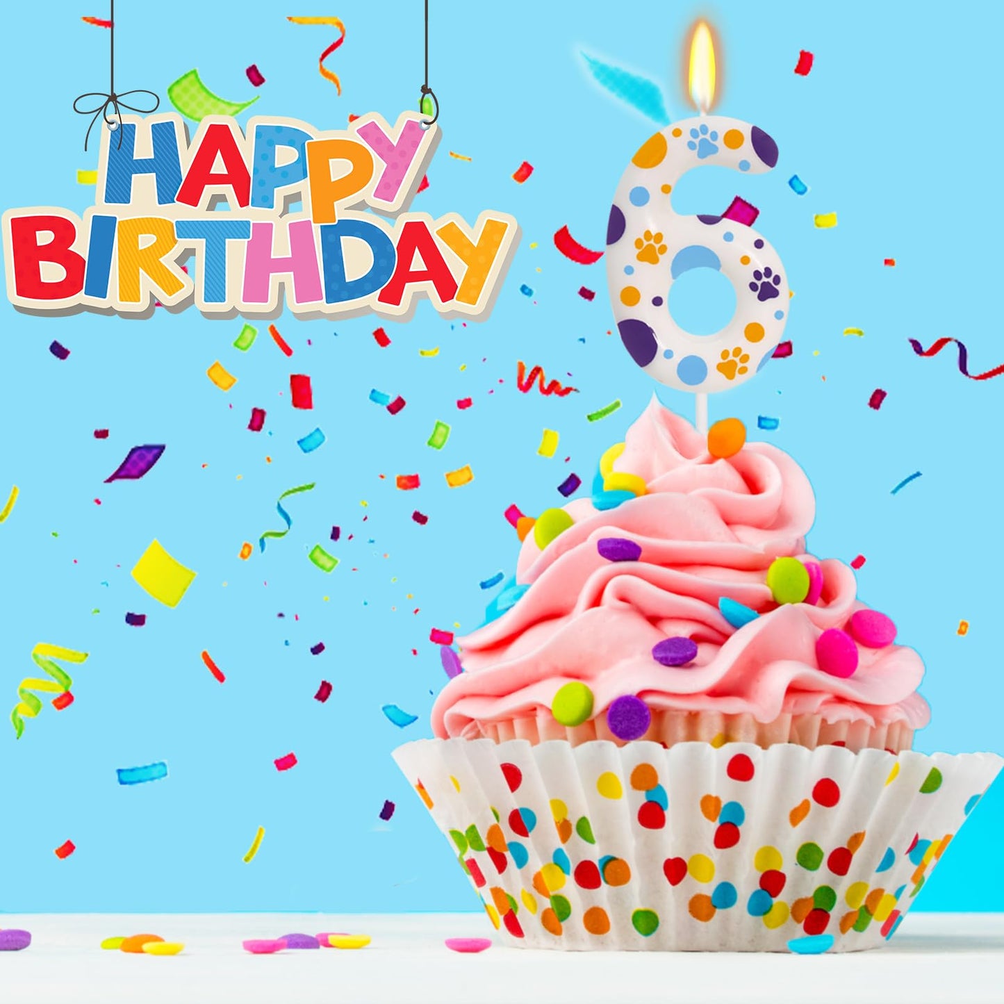 ElekFX Blue Dog Paw Themed Birthday Candles, Number 6 Paw Print Birthday Party Supplies, 2.76 inch Paw Cake Topper Decorations,