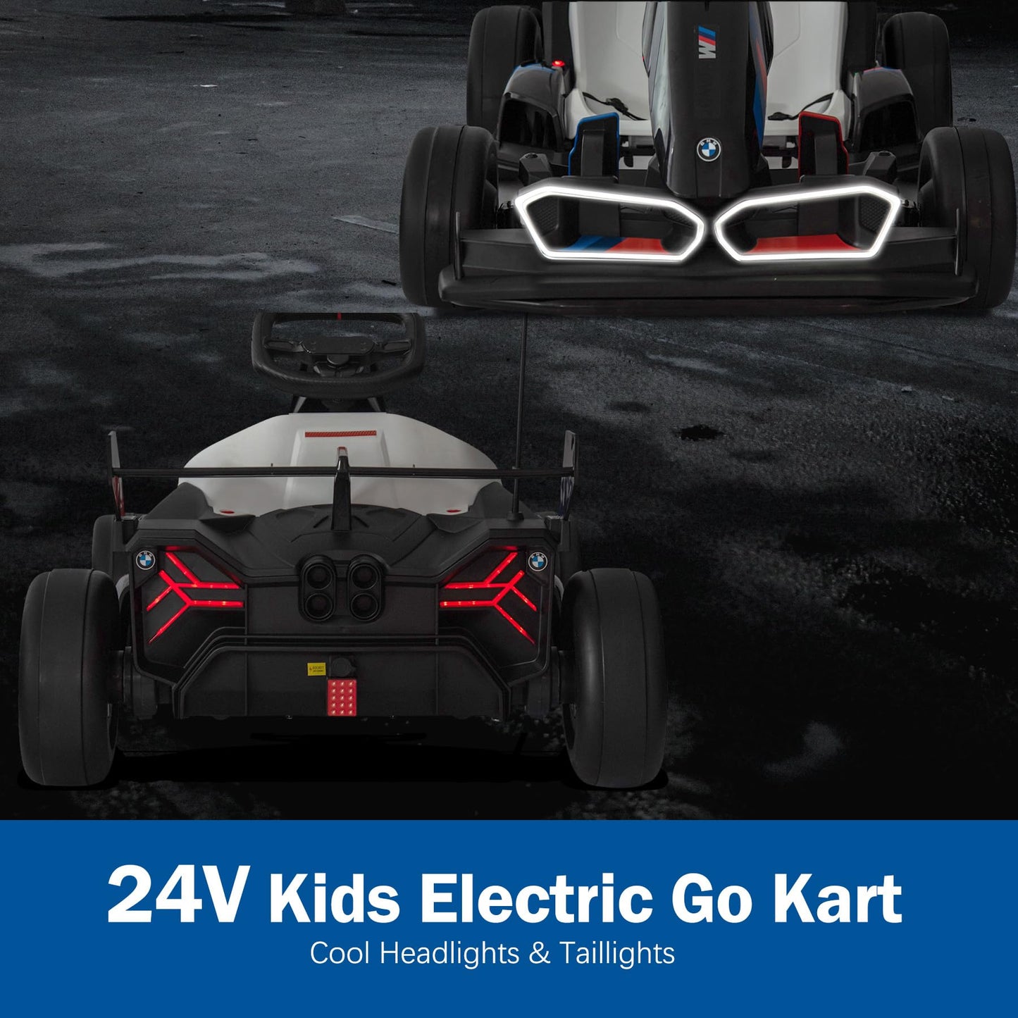 Foresee 24V Licensed Bmw Kids Electric Go Kart With Adjustable Seat, 7.5 Mph Drifting Car Battery Powered Ride On Go Kart With L