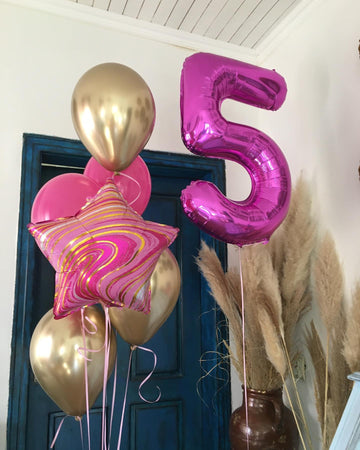 Hot Pink Number 5 Balloon 40 Inch, 5 Balloon Number, 5Th Birthday Decorations, Hot Pink Party Supplies For Boys Girls