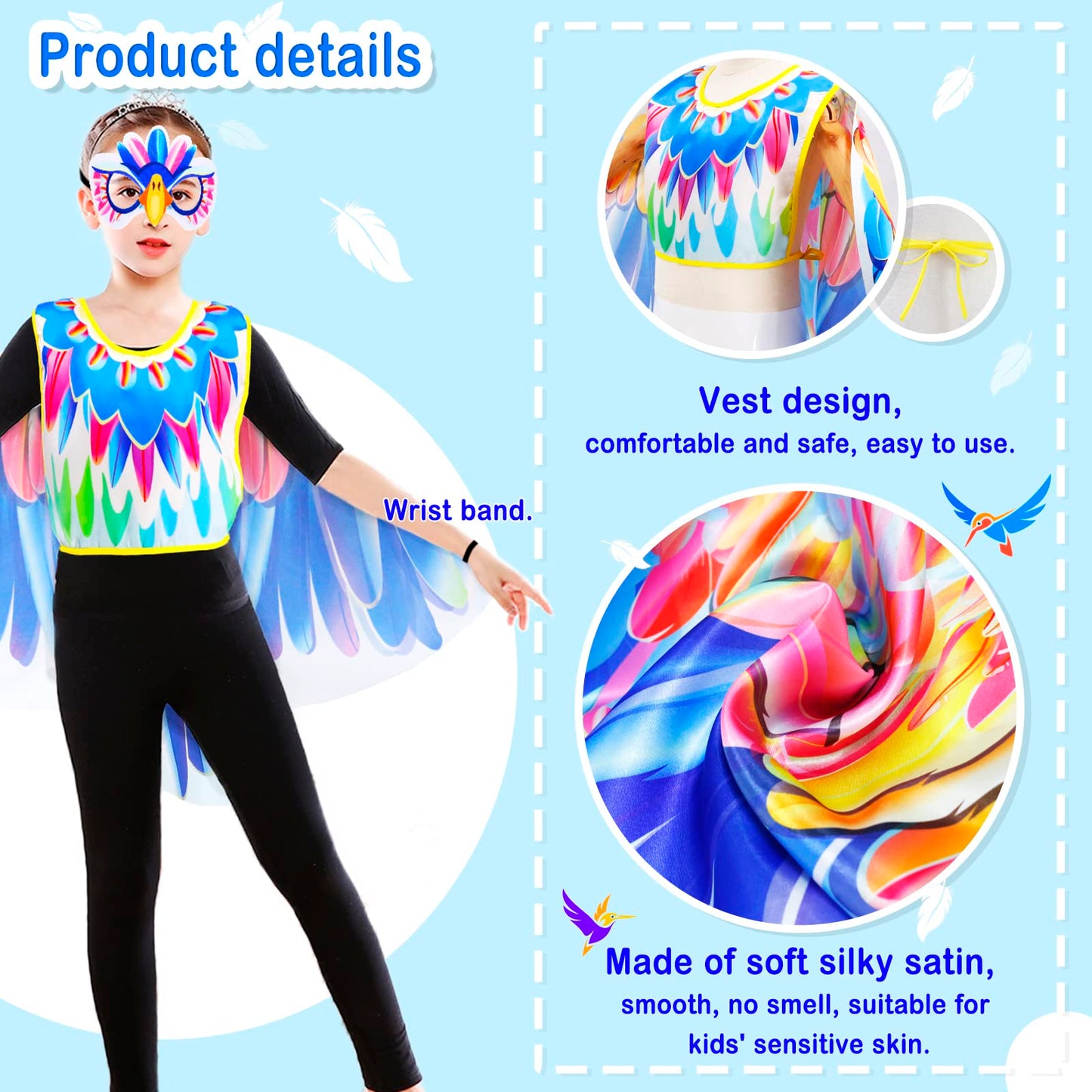 Irolewin Eagle-Bird-Wings-Costume For Kids And Bird Mask Owl Dress-Up Costumes For Girls Boys Play Halloween Party Favors