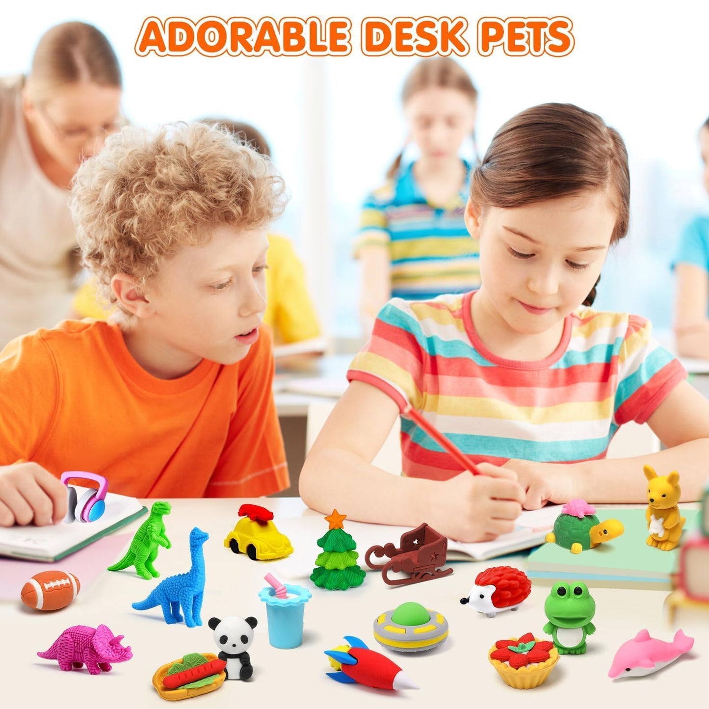 40 Pcs Animal Erasers Desk Pet For Kids 3D Puzzle Pencil Eraser Treasure Box Toy For Classroom School Prize Kids Party Favors Back To School Supplies Easter Egg Fillers Goodie Bag Stuffers Gift