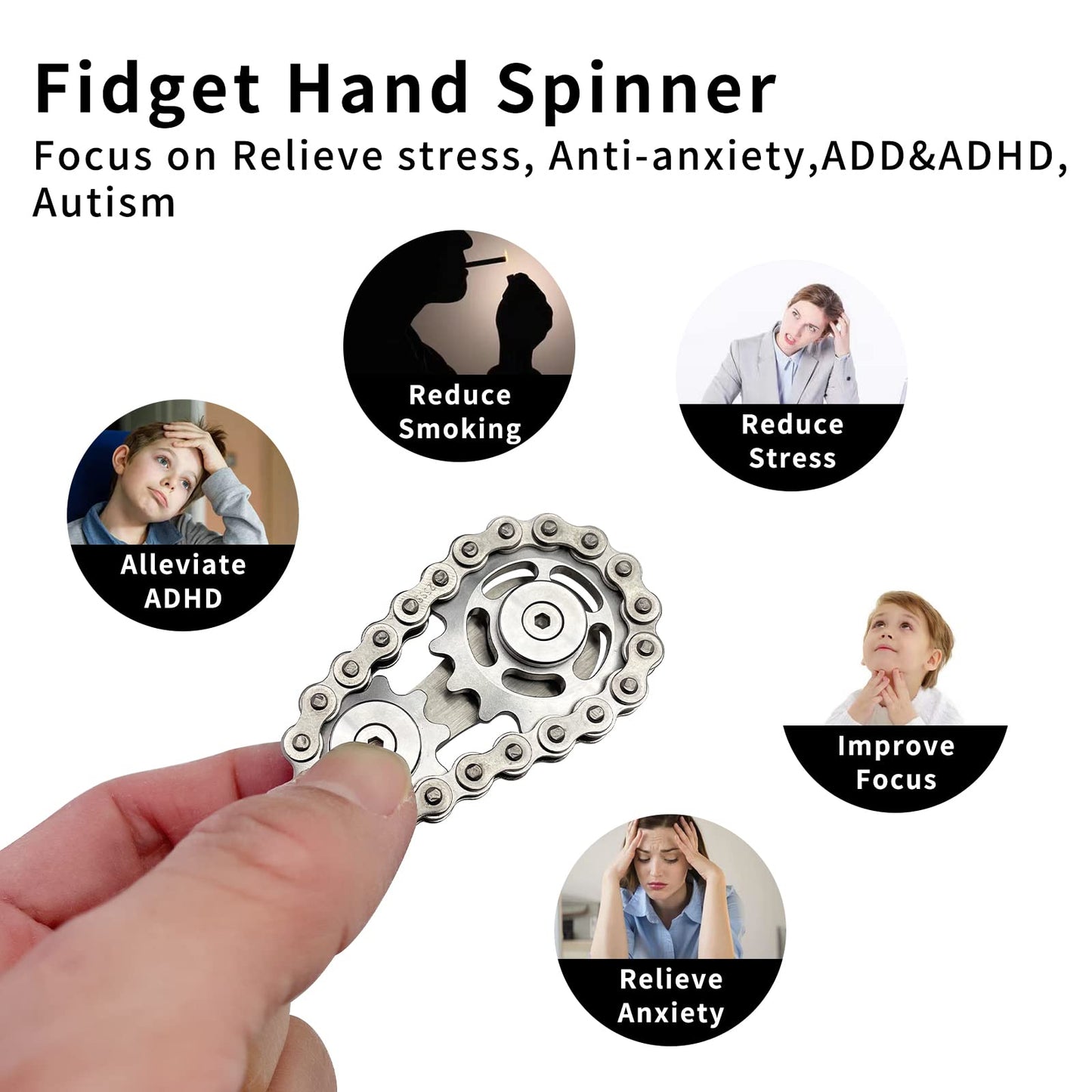 ILYMB Chain Gear Fidget Spinner, Metal Sprocket Chain Fidget Toy, Stress Anxiety Relief Fidget Toy, Bike Chain Gears Novelty Toy