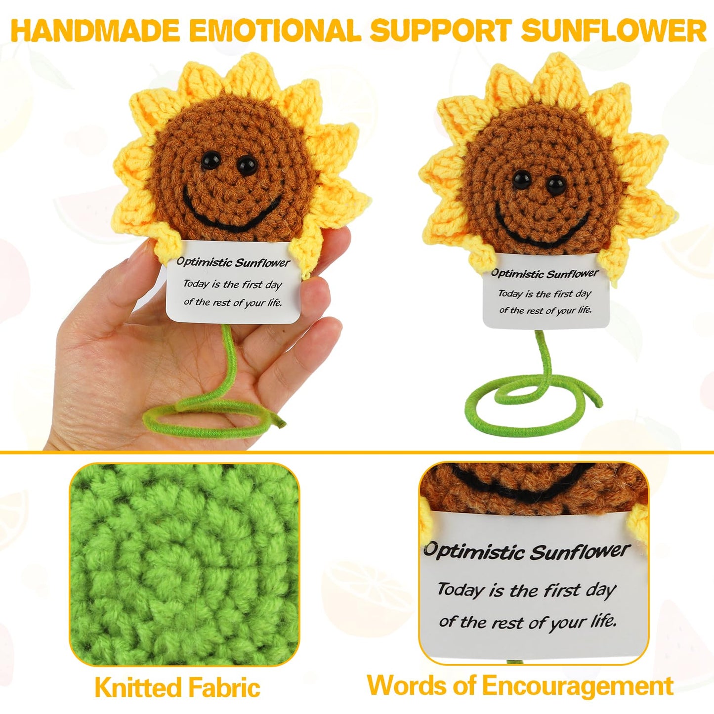 Dafuriet Mini Funny Positive Potato, 3 Inch Knitted Wool Doll With Positive Card For Cheer Up Gifts And Party Decorations, Cute Wool Positive Potato Crochet Doll For Birthday Gifts (Sunflower)