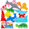 Lovestown Wooden Sea Animal Stacking Puzzles, Chunky Montessori Jigsaw Toys For Kids, Educational Preschool Learning Toys, Toddler Birthday Gifts, 12 Pcs