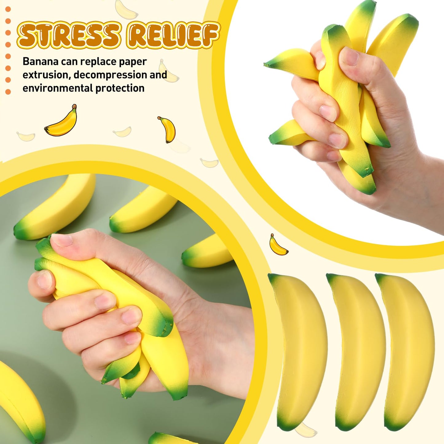 Kasyat 15 Pieces Banana Stress Toys Stretchy Bananas Stress Toys Banana Pu Toys Relief Banana Stress Balls Tiny Party Supplies For Stress Relief Party Favors (3.94 Inches)