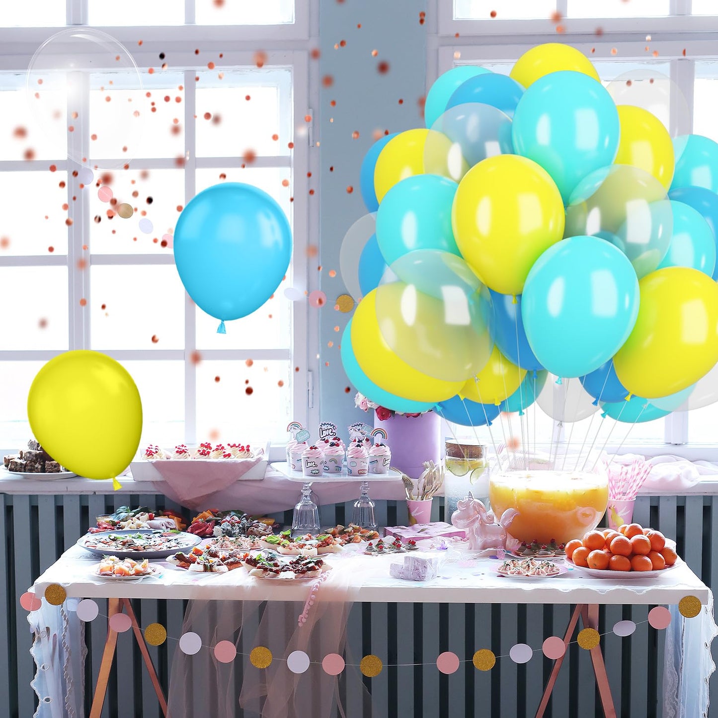 Cartoon Sponge Balloons,Sponge Party Decorations,Sponge Theme Balloon Yellow Blue Teal Clear Balloon For Boy Girls Cartoon Spong