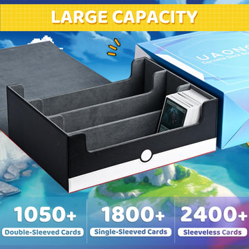 Uaono Card Storage Box For Trading Cards, 1800+ Pu Leather Commander Card Deck Case, Magnetic Closure Card Holder Fits For Magic Game Cards (Red&White)