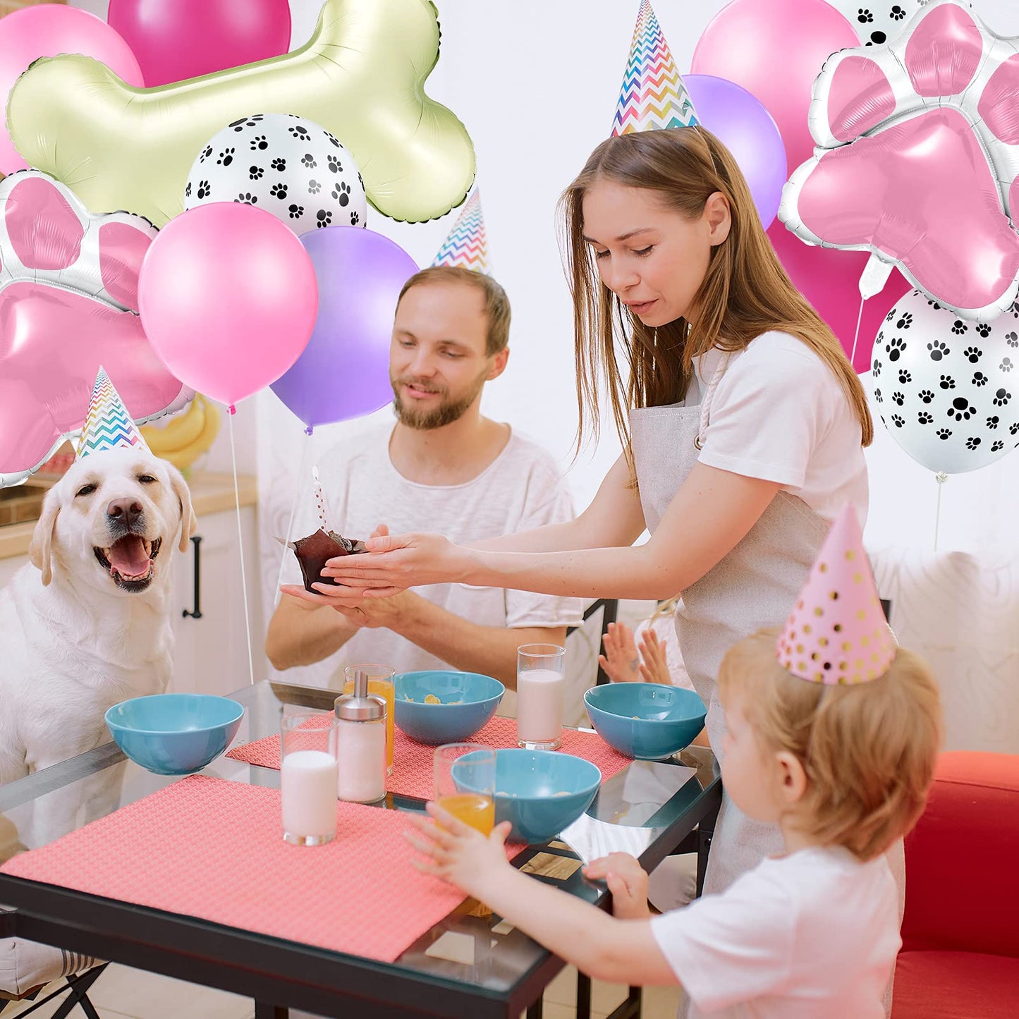 46 Pcs Dog Themed Balloon Decoration Set With Paw Print And Bone Balloons Birthday Party Supplies(Lovely Colors)