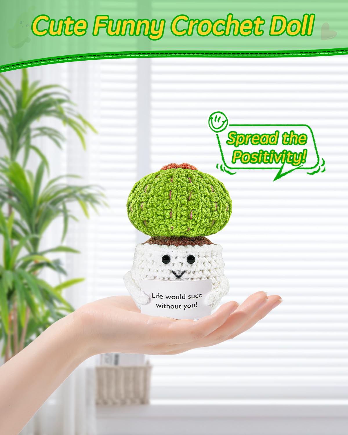 Jelutar Positive Potato Cactus Crochet Gifts - Mini Funny Knitted Wool Doll With Emotional Card Cheer Up Gifts For Friends Birthday Party Decorations
