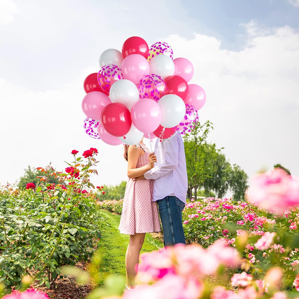 Haolongfa Pink Balloons,60Pcs Pink White Balloons Magenta Confetti White Balloon For Girls Theme Birthday Baby Shower Bridal Sho