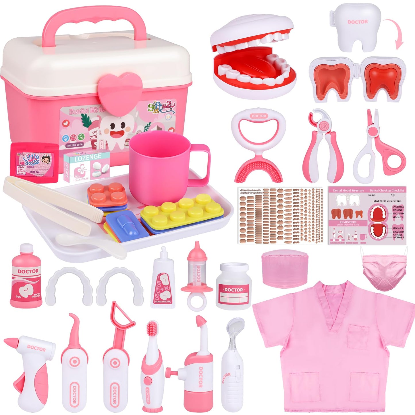 Gifts2U Dentist Kit for Kids, 42Pcs Doctor Kit for Toddlers, Educational Dentist Toys for Kids, Kids Dentist Playset, Dentist To