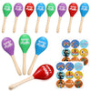 Lenwen 12 Pcs Happy Purim Wood Gragger Maracas Shakers with Stickers Colorful Noisemakers for Fun Jewish Holiday Party Favors Go