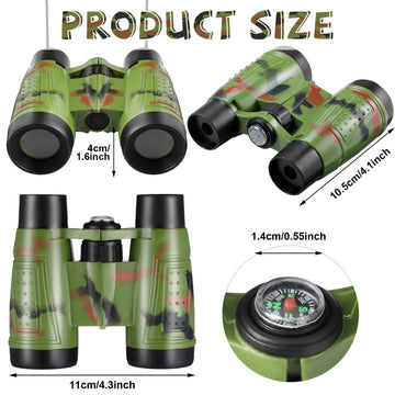 Jutom 25 Pack Binoculars for Kids 6+, Rubber, Red/Yellow/Camo/Green/Blue, with Compass & Neck String, Ideal for Camping & Adventure