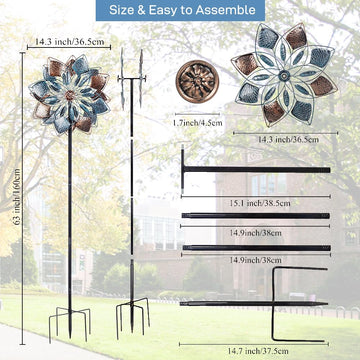 Vewostar Wind Spinners Outdoor Metal 14.3 Wind Spinners For Yard And Garden Vintage Wind Spinner Garden Decor Wind Sculptures