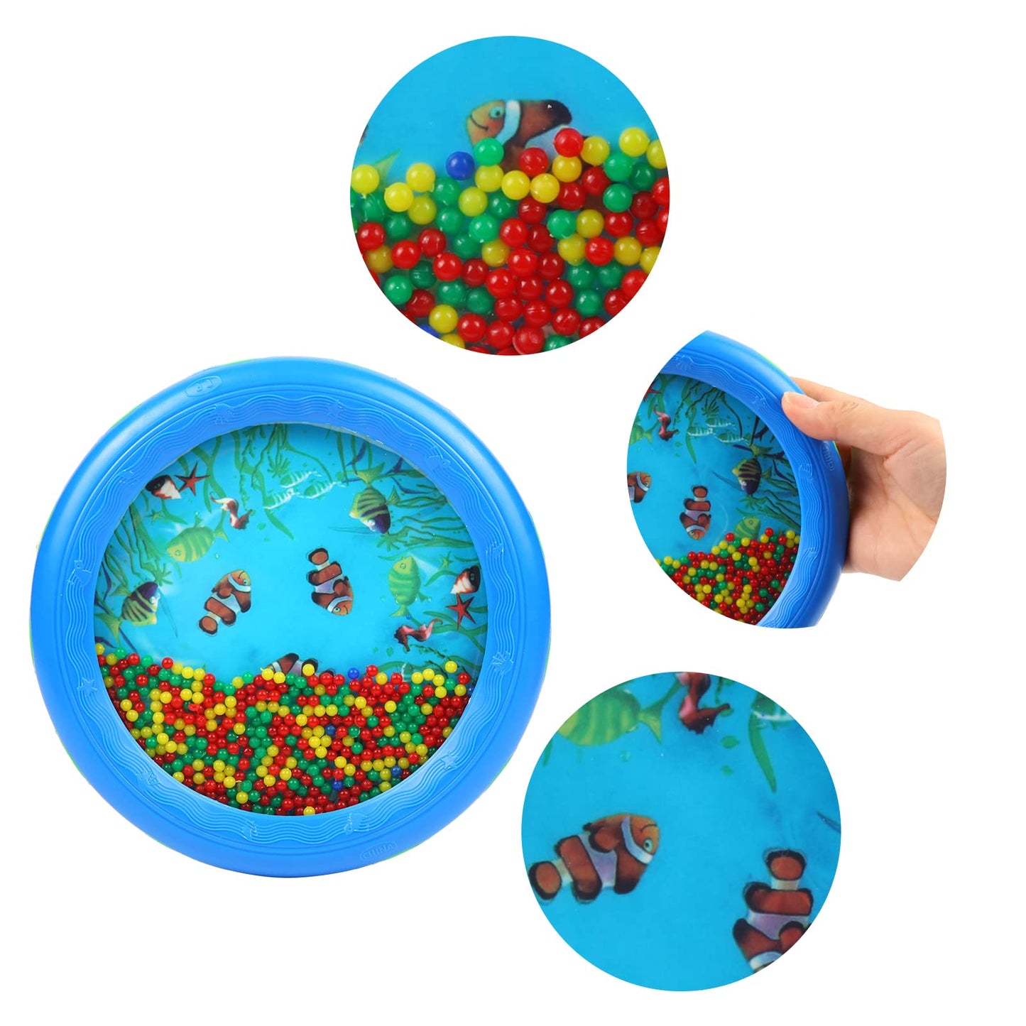 Musfunny Ocean Drum Wave Bead Drum Gentle Sea Sound Music Gift Musical Educational Sea Sound Drum Tool For Kid Child Baby (Blue)