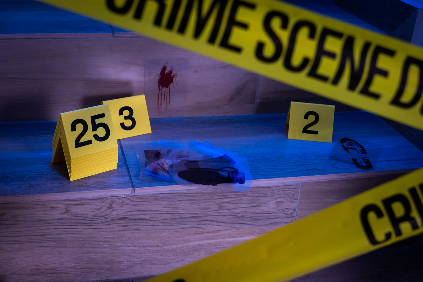 Halloween Crime Scene Decorations Kit, Crime Mystery Dinner Party Game Supplies, Includes Crime Scene Tape, 25 Yellow Evidence Markers, 25 Crime Object Cards