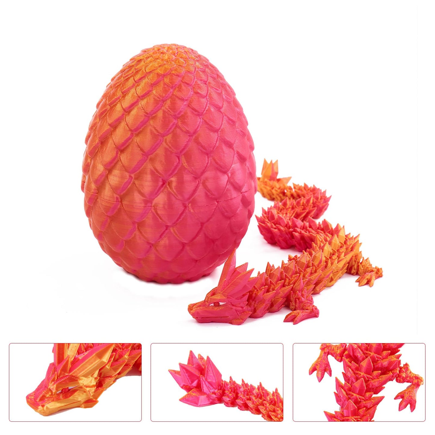 Exqdynm 3D Printed Mystery Dragon Egg Fidget Toy 12'' Crystal Articulated Dragon With Eyes Decorative Collectibles