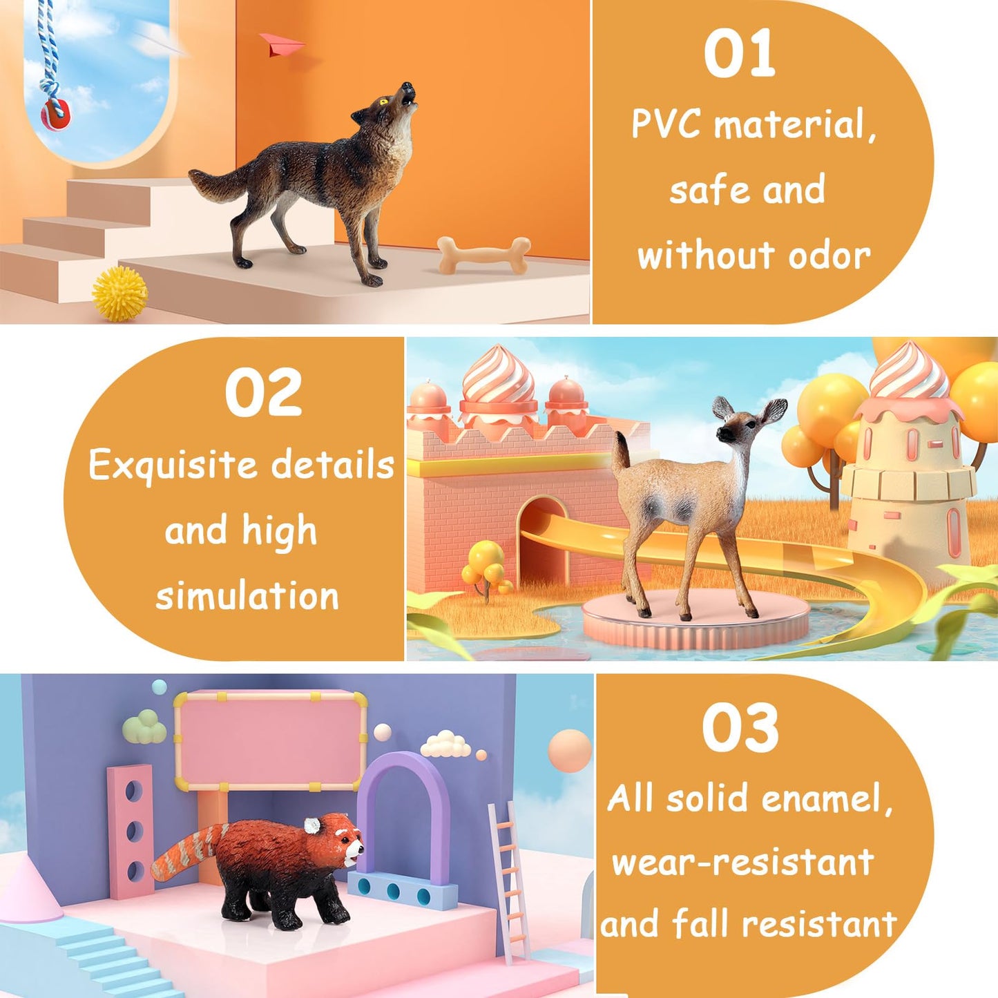 Scahow Forest Animal Toys Figures, 10Pcs Plastic Woodland Animal Figurines For Cake Topper, Realistic Miniature Wild Creature To