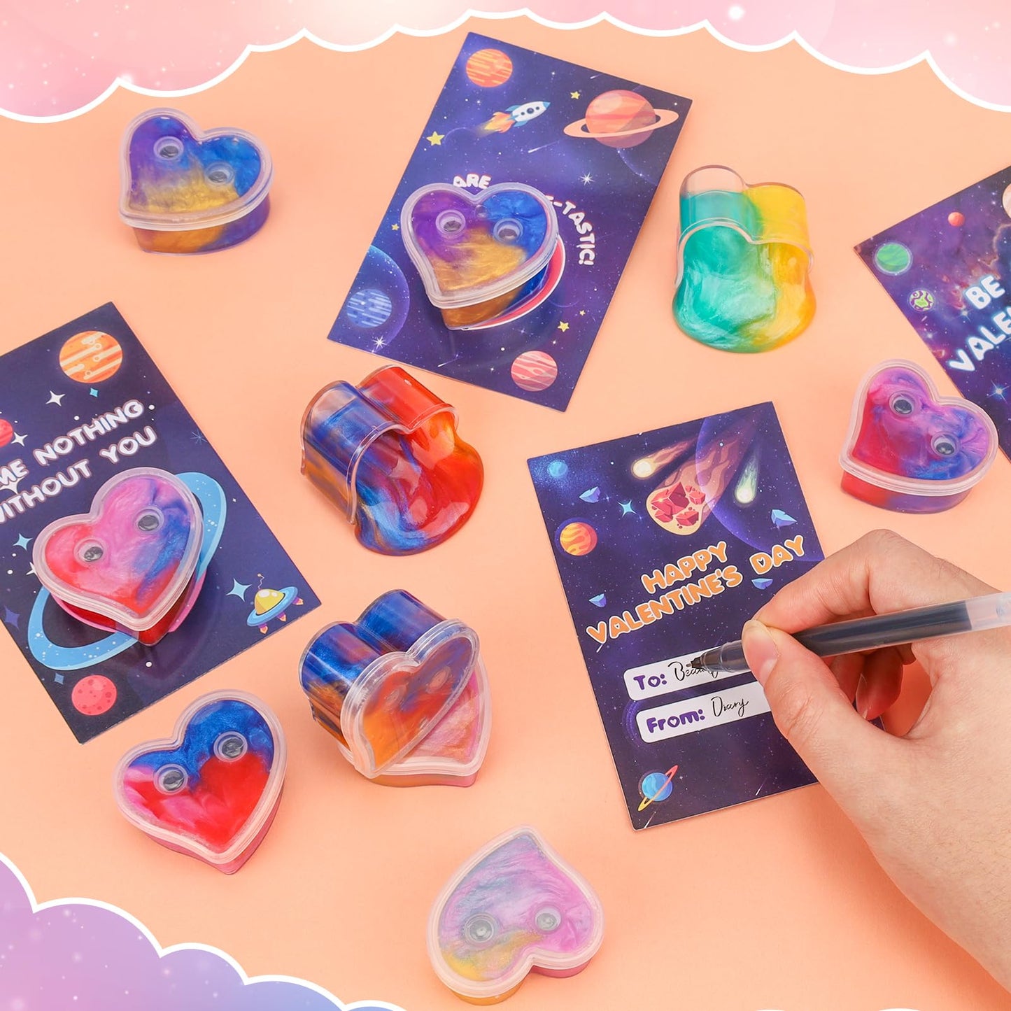 28 Pack Valentines Day Gifts For Kids Classroom - Galaxy Slime Valentines For Kids With Valentines Day Cards For Kids School, Cl