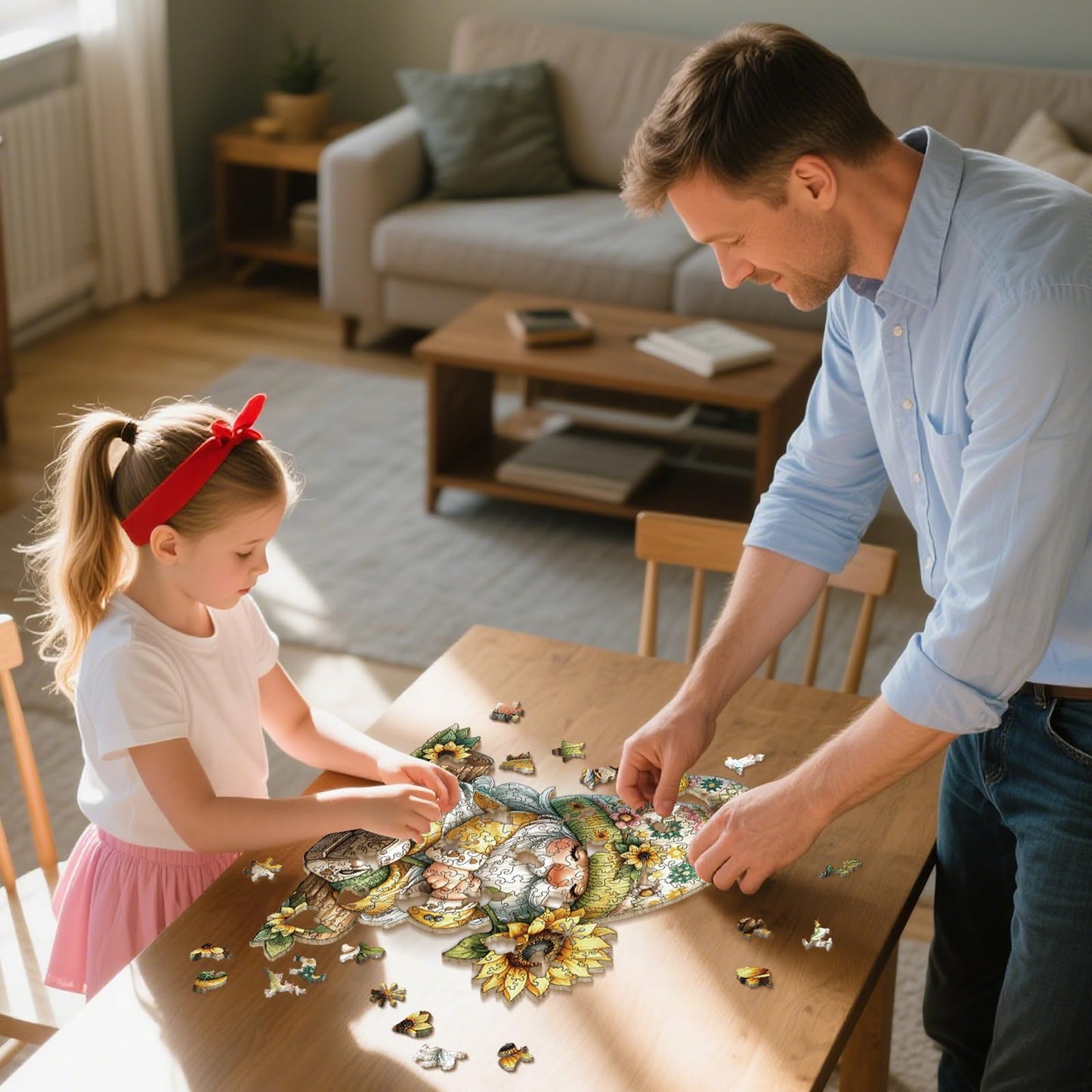 Gnome Wooden Puzzles for mature-themeds 300pcs Gnome Wooden Jigsaw Puzzles for mature-themeds Sunflower Unique Shaped Jigsaw Puzzles Creative Gift for Friend Family Game Large Size 15'' x 14.1''